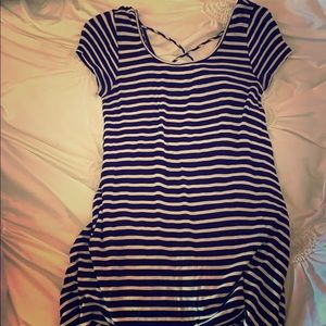 Blue and white striped t-shirt dress